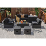 8 Pieces Patio Rattan Storage Table Furniture Set-Black