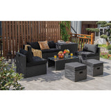 8 Pieces Patio Rattan Storage Table Furniture Set-Black