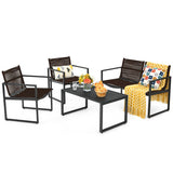 4 Pieces Patio Furniture Conversation Set with Sofa Loveseat