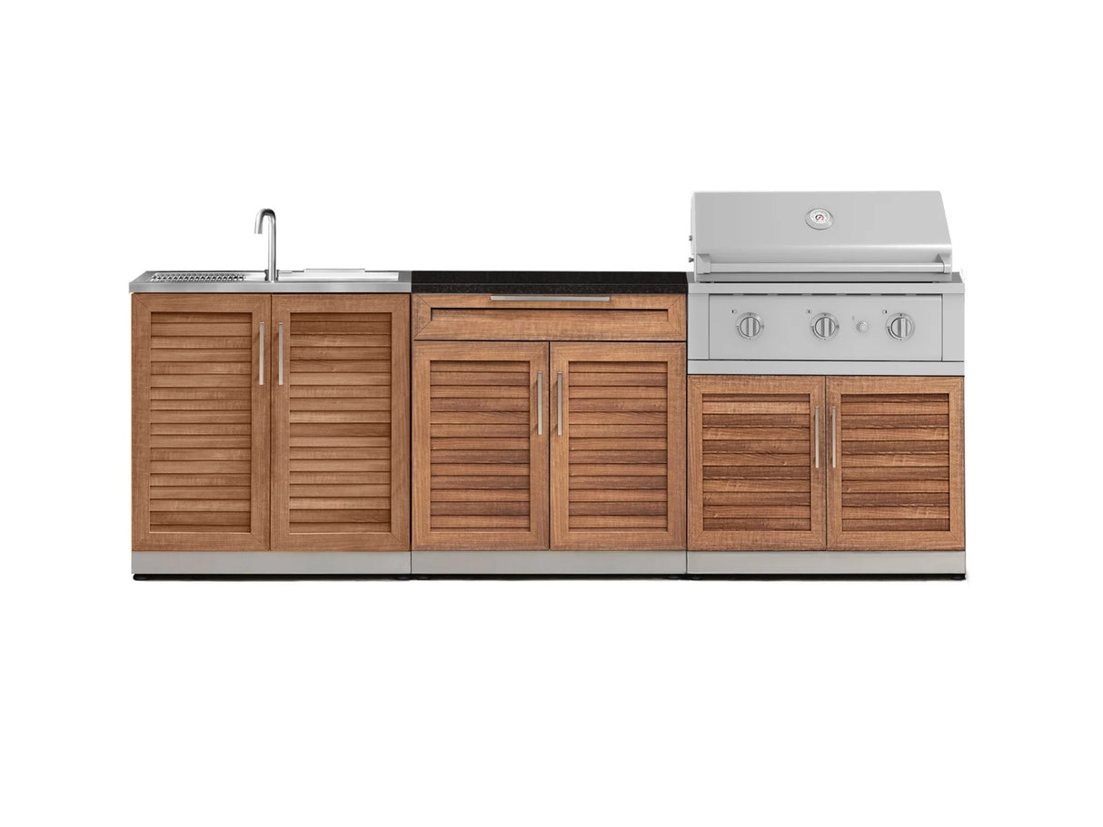 Outdoor Kitchen Stainless-Steel 5 Piece Cabinet Set with Bar, Sink, Grill Cabinet, Performance Grill, and Countertop