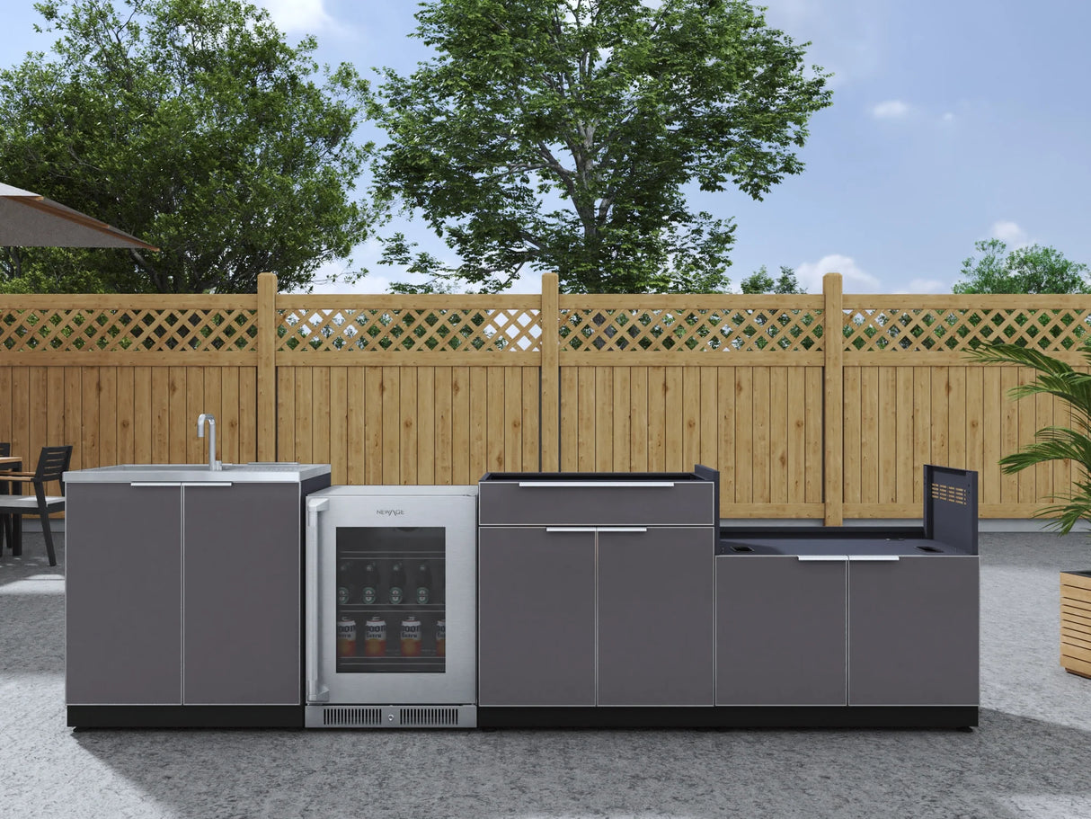 Outdoor Kitchen Aluminum 4 Piece Cabinet Set with Sink, Bar, Grill Cabinet and Fridge