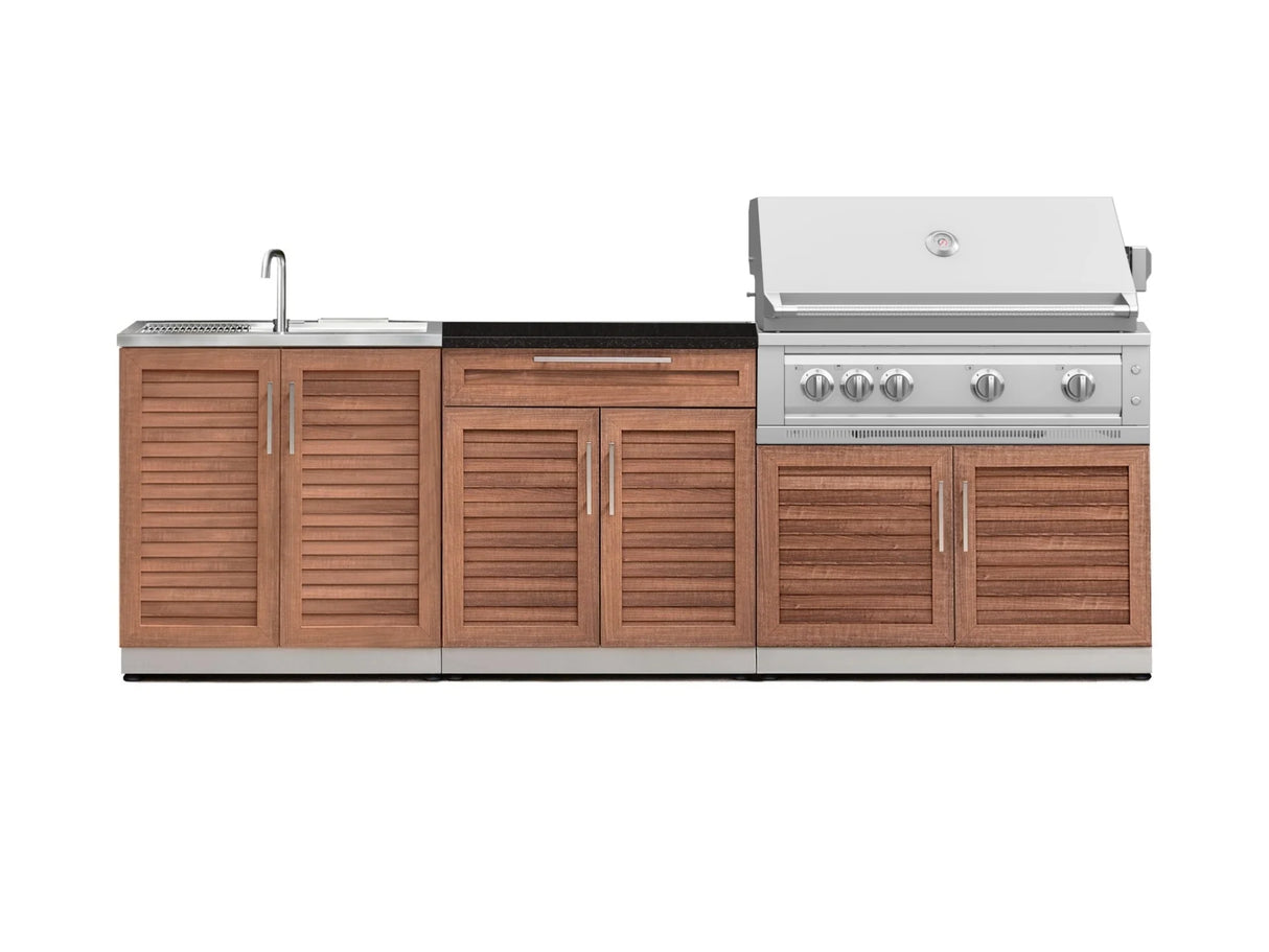 Outdoor Kitchen Stainless-Steel 5 Piece Cabinet Set with Bar, Sink, Grill Cabinet, Platinum Grill, and Countertop