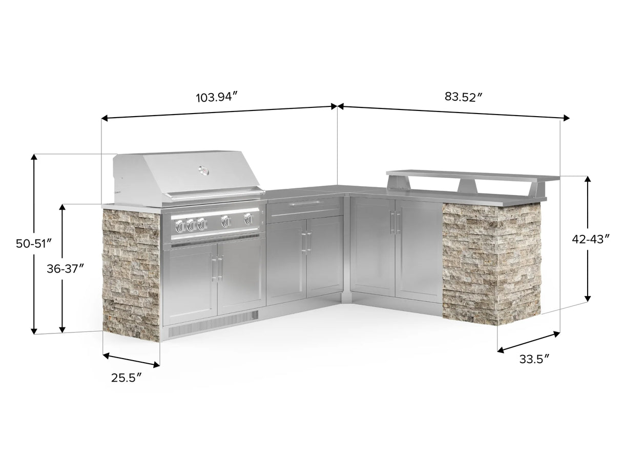 Outdoor Kitchen Signature Series 8 Piece L Shape Cabinet Set with 2 Door, Bar, Platinum Grill and Grill Cabinet