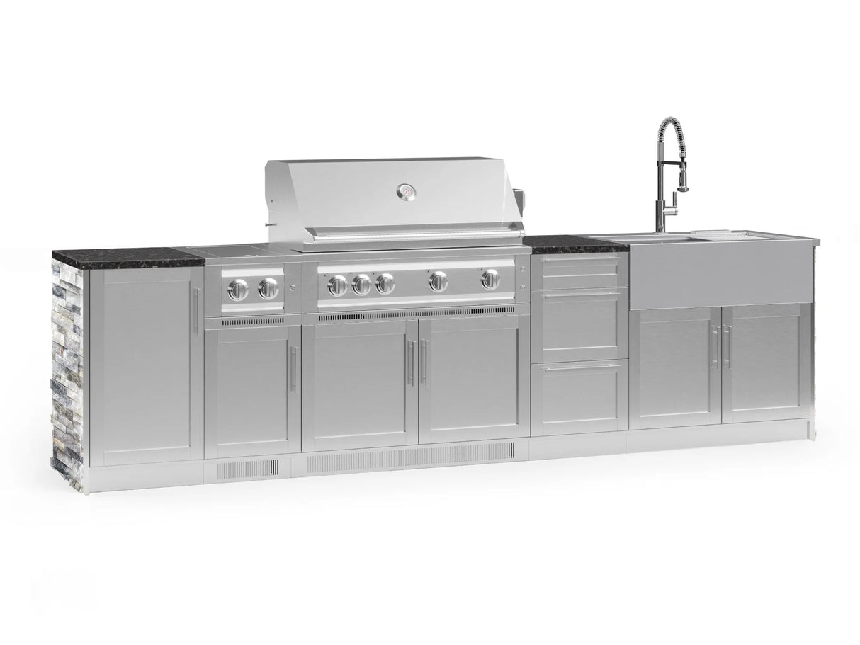 Outdoor Kitchen Signature Series 10 Piece Cabinet Set with 1 Door, Dual Side Burner, 3 Drawer, Sink, Grill and Grill Cabinet