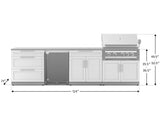 Outdoor Kitchen Stainless Steel 7 Piece Cabinet Set with 3-Drawer, Bar, Grill Cabinet, Platinum Grill, Countertop, and Stainless Steel Door Fridge