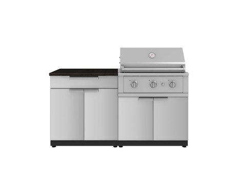 Outdoor Kitchen Stainless-Steel 4 Piece Cabinet Set with Bar, Grill Cabinet, Performance Grill, and Countertop