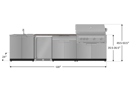 Outdoor Kitchen Stainless Steel 6 Piece Cabinet Set with Sink, Bar, Grill Cabinet, Platinum Grill, Countertop and Stainless Steel Door Fridge