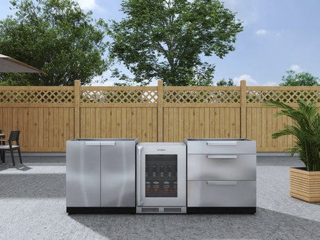 Outdoor Kitchen Stainless Steel 3 Piece Cabinet Set with 3-Drawer, 2-Door Cabinet and Fridge