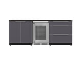 Outdoor Kitchen Aluminum 5 Piece Cabinet Set with 3-Drawer, 2-Door Cabinet, Countertops and Fridge
