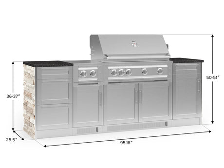 Outdoor Kitchen Signature Series 8 Piece Cabinet Set with Dual Side Burner, 3 Drawer, 1 Door, Platinum Grill and Grill Cabinet