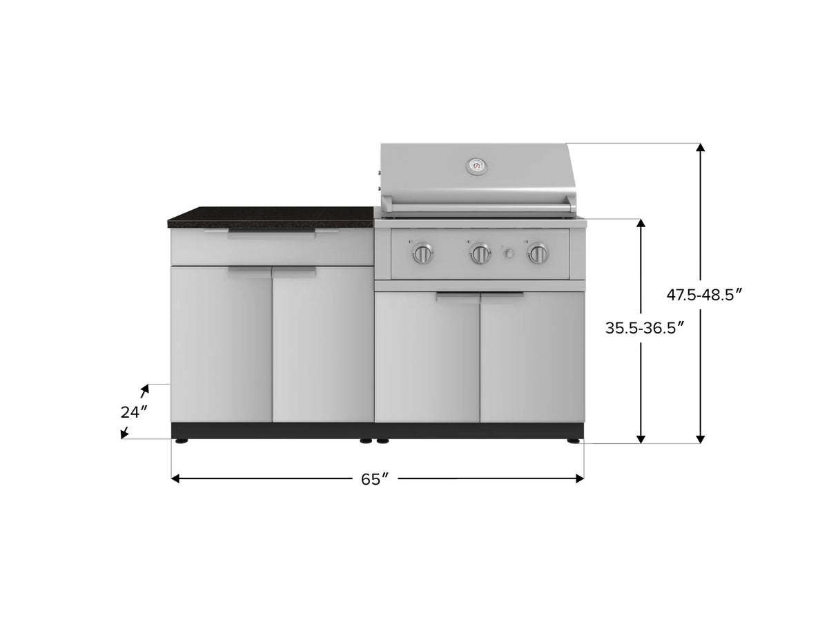 Outdoor Kitchen Stainless-Steel 4 Piece Cabinet Set with Bar, Grill Cabinet, Performance Grill, and Countertop