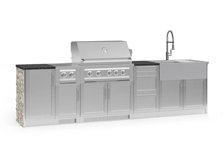 Outdoor Kitchen Signature Series 10 Piece Cabinet Set with 1 Door, Dual Side Burner, 3 Drawer, Sink, Grill and Grill Cabinet