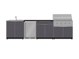 Outdoor Kitchen Aluminum 6 Piece Cabinet Set with Sink, Bar, Grill Cabinet, Performance Grill, Countertop and Stainless Steel Door Fridge