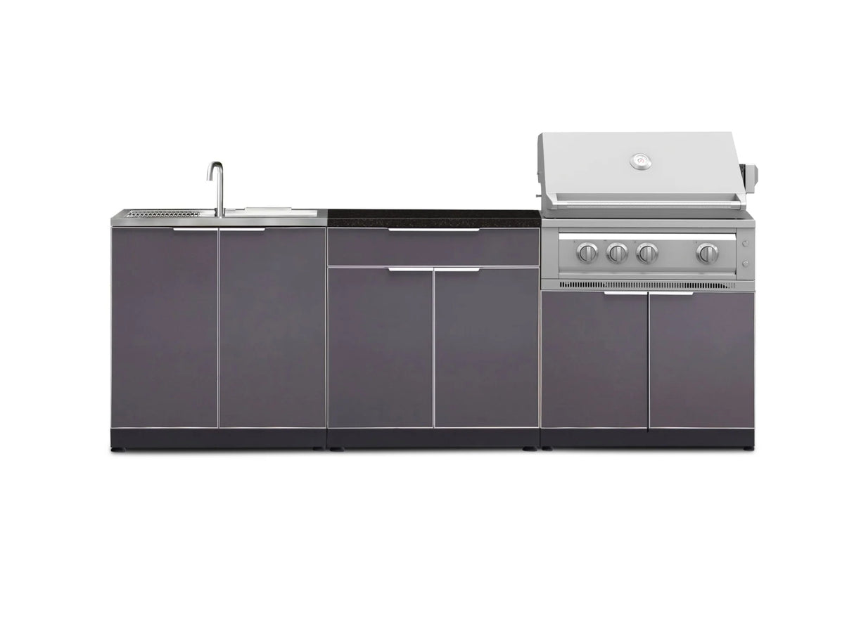 Outdoor Kitchen Aluminum 5 Piece Cabinet Set with Bar, Sink, Grill Cabinet, Platinum Grill, and Countertop