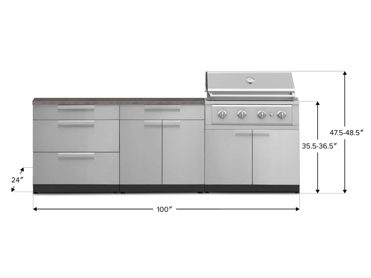 Outdoor Kitchen Stainless-Steel 5 Piece Cabinet Set with 3-Drawer, Bar, Grill Cabinet, Performance Grill and Countertop