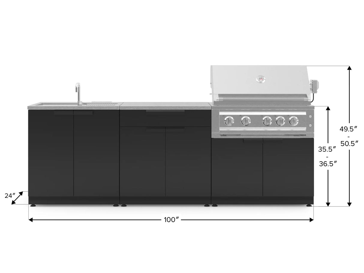 Outdoor Kitchen Stainless-Steel 5 Piece Cabinet Set with Bar, Sink, Grill Cabinet, Platinum Grill, and Countertop