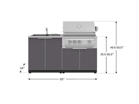 Outdoor Kitchen Aluminum 3 Piece Cabinet Set with Sink, Grill Cabinet and Platinum Grill