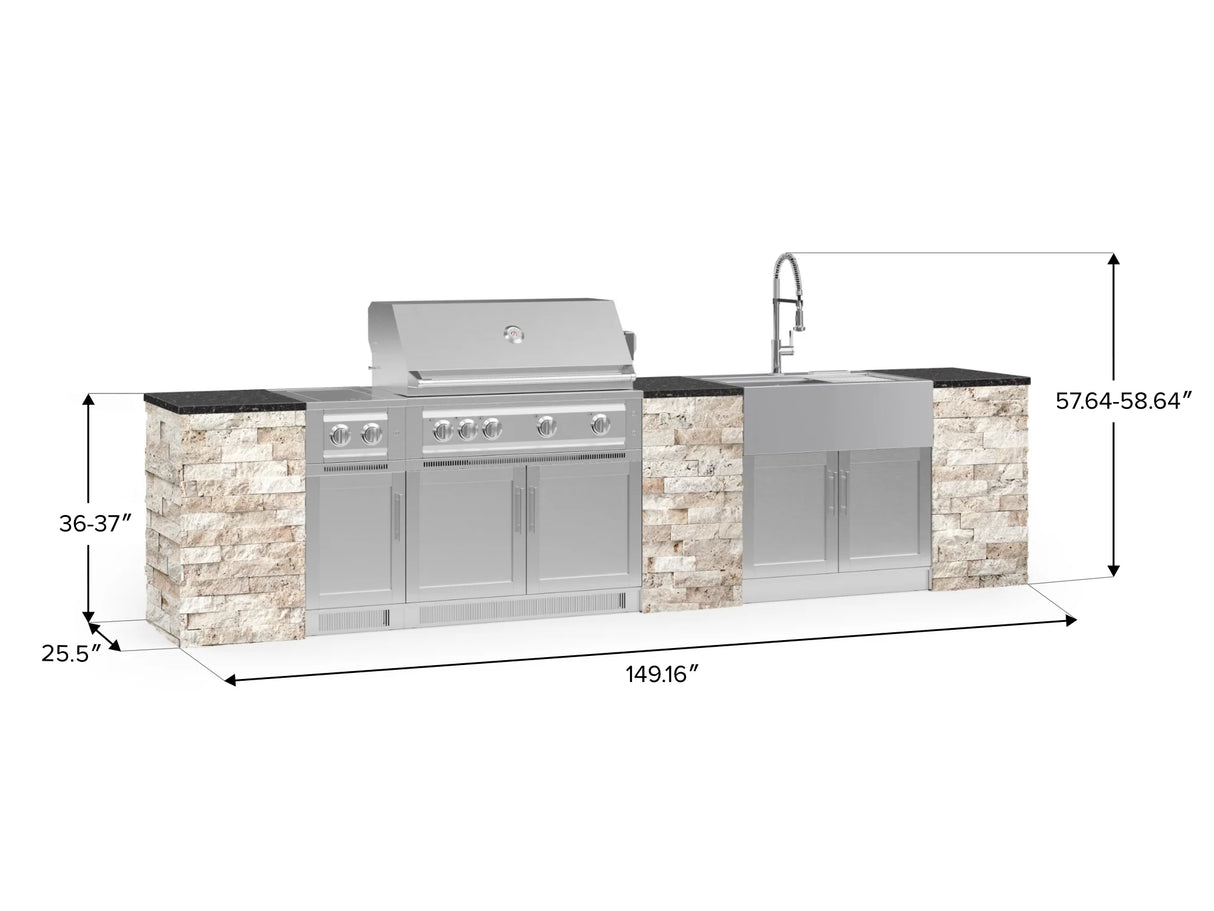 Outdoor Kitchen Signature Series 11 Piece Cabinet Set with Dual Side Burner, Sink, Platinum Grill and Grill Cabinet