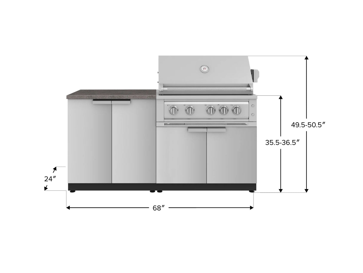 Outdoor Kitchen Stainless Steel 4 Piece Cabinet Set with 2 Door, Grill Cabinet, Platinum Grill and Countertop