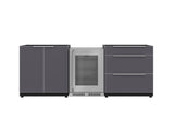 Outdoor Kitchen Aluminum 3 Piece Cabinet Set with 3-Drawer, 2-Door Cabinet and Fridge