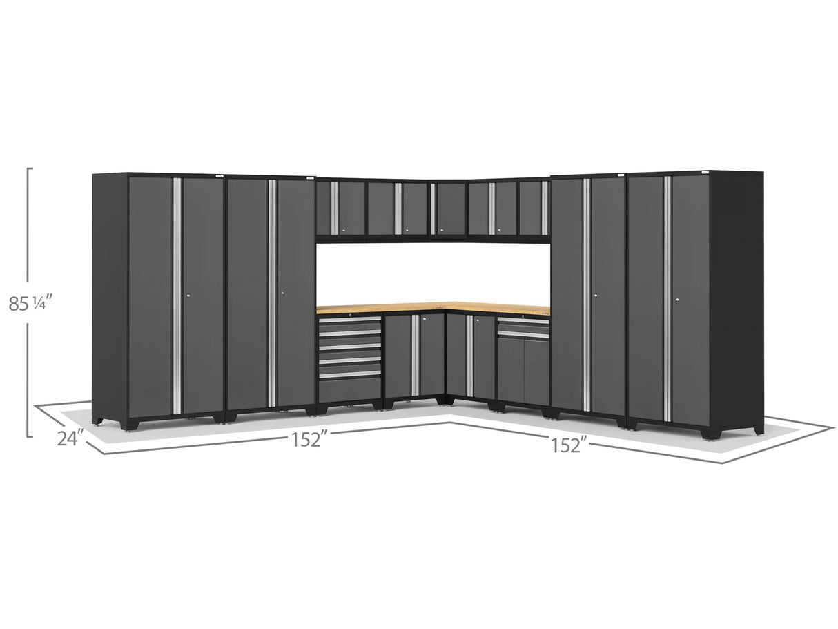 Pro Series 16 Piece Cabinet Set with Lockers, Wall, Tool Drawer, Base, Corner Wall Cabinet and 56 In. Worktop