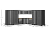Pro Series 16 Piece Cabinet Set with Lockers, Wall, Tool Drawer, Base, Corner Wall Cabinet and 56 In. Worktop