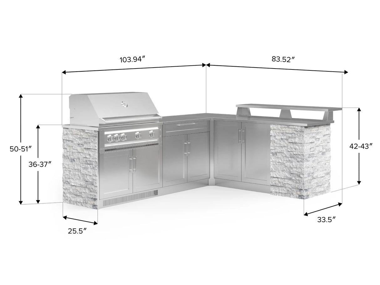 Outdoor Kitchen Signature Series 8 Piece L Shape Cabinet Set with 2 Door, Bar, Platinum Grill and Grill Cabinet