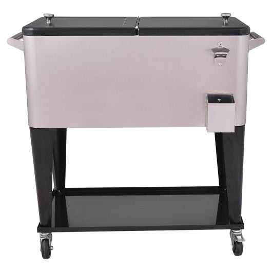 80 Quart Patio Rolling Stainless Steel Ice Beverage Cooler