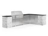 Outdoor Kitchen Signature Series 11 Piece L Shaped Cabinet Set with 3 Drawer, Bar, Dual Side Burner, Grill and Grill Cabinet