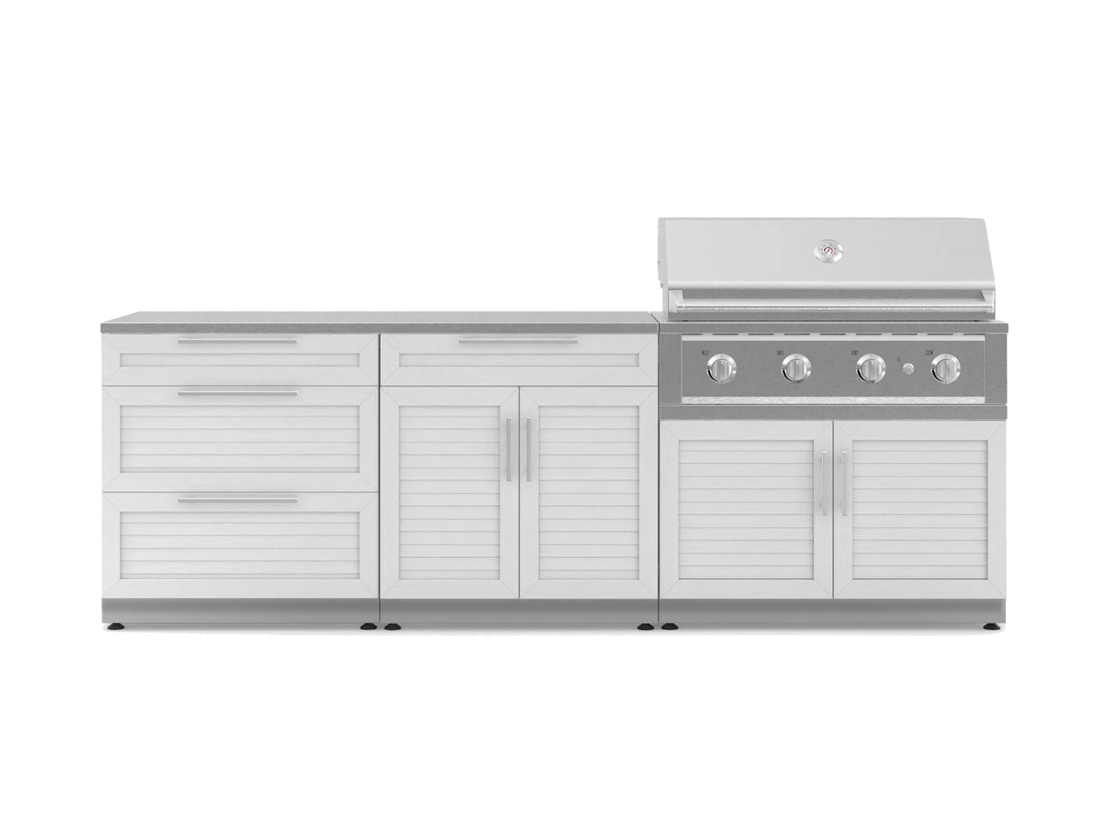 Outdoor Kitchen Stainless-Steel 5 Piece Cabinet Set with 3-Drawer, Bar, Grill Cabinet, Performance Grill and Countertop