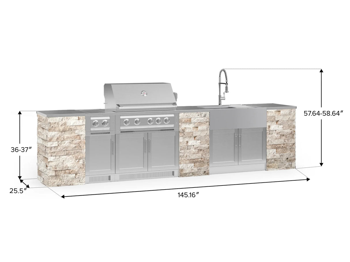 Outdoor Kitchen Signature Series 11 Piece Cabinet Set with Dual Side Burner, Sink, Platinum Grill and Grill Cabinet