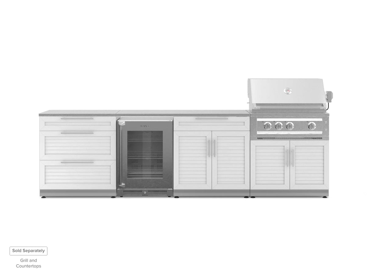 Outdoor Kitchen Stainless Steel 4 Piece Cabinet Set with 3-Drawer, Bar, Grill Cabinet and Fridge