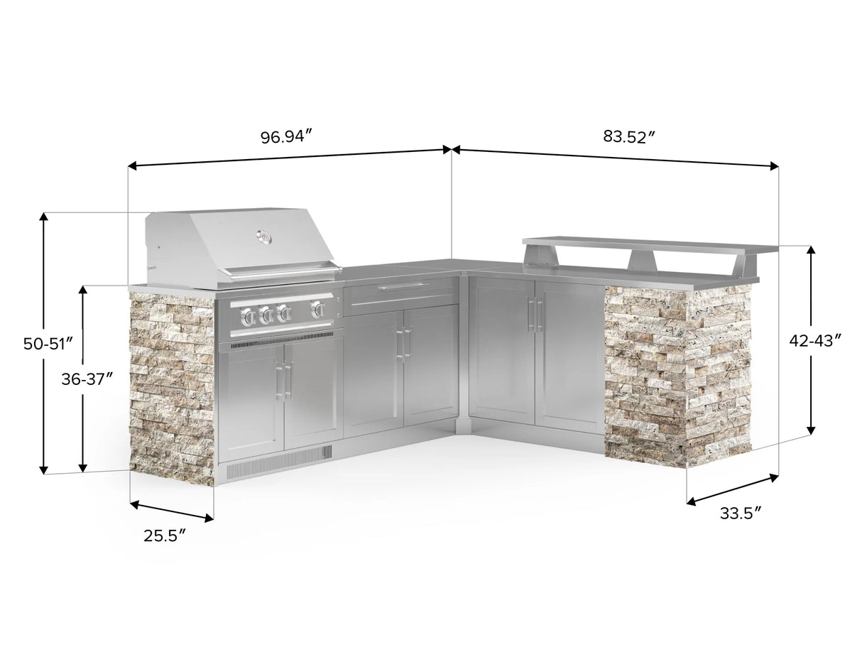 Outdoor Kitchen Signature Series 8 Piece L Shape Cabinet Set with 2 Door, Bar, Platinum Grill and Grill Cabinet