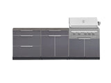 Outdoor Kitchen Aluminum 5 Piece Cabinet Set with 3 Drawer, Bar, Grill Cabinet, Platinum Grill and Countertop