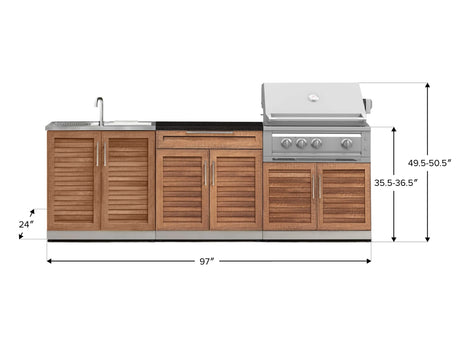 Outdoor Kitchen Stainless-Steel 5 Piece Cabinet Set with Bar, Sink, Grill Cabinet, Platinum Grill, and Countertop