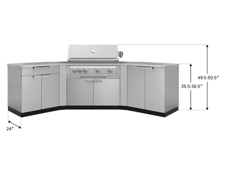 Outdoor Kitchen Stainless-Steel 7 Piece Cabinet Set with 2 Door, Bar, Corner, Grill Cabinet, Platinum Grill, and Countertops