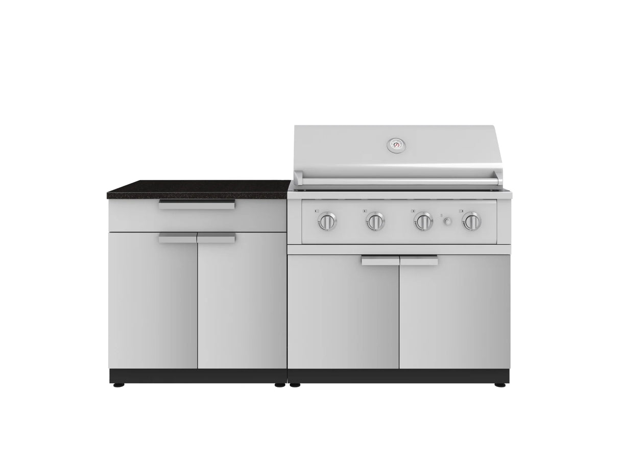 Outdoor Kitchen Stainless-Steel 4 Piece Cabinet Set with Bar, Grill Cabinet, Performance Grill, and Countertop