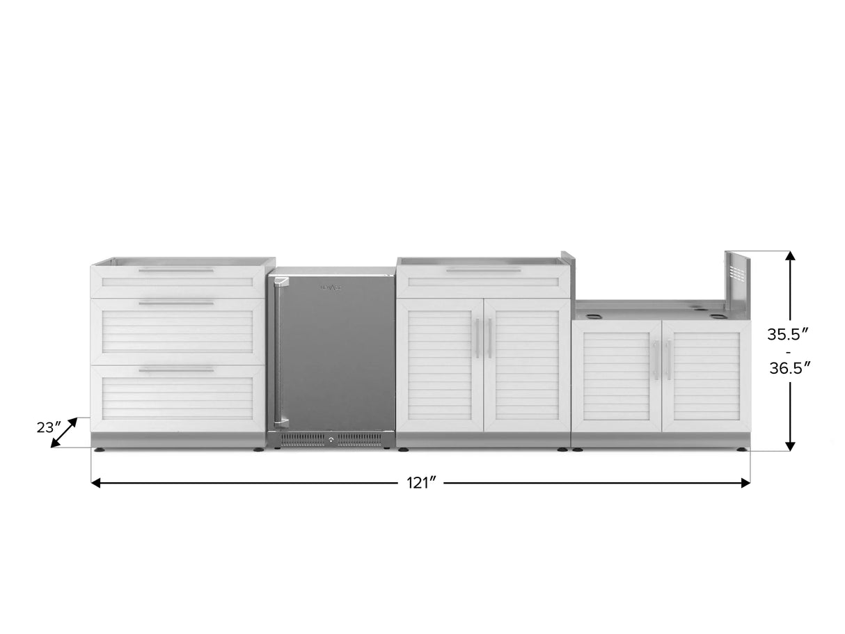 Outdoor Kitchen Stainless Steel 4 Piece Cabinet Set with 3-Drawer, Bar, Grill Cabinet and Fridge