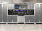Pro Series 6 Piece Cabinet Set with Base, Wall Cabinet, Locker and Stainless Steel Door Fridge