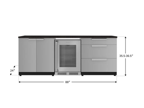 Outdoor Kitchen Stainless Steel 5 Piece Cabinet Set with 3-Drawer, 2-Door Cabinet, Countertops and Fridge