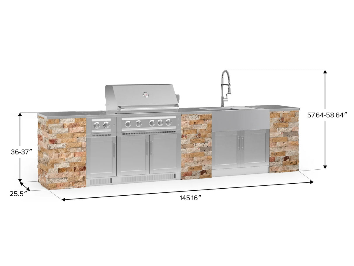 Outdoor Kitchen Signature Series 11 Piece Cabinet Set with Dual Side Burner, Sink, Platinum Grill and Grill Cabinet