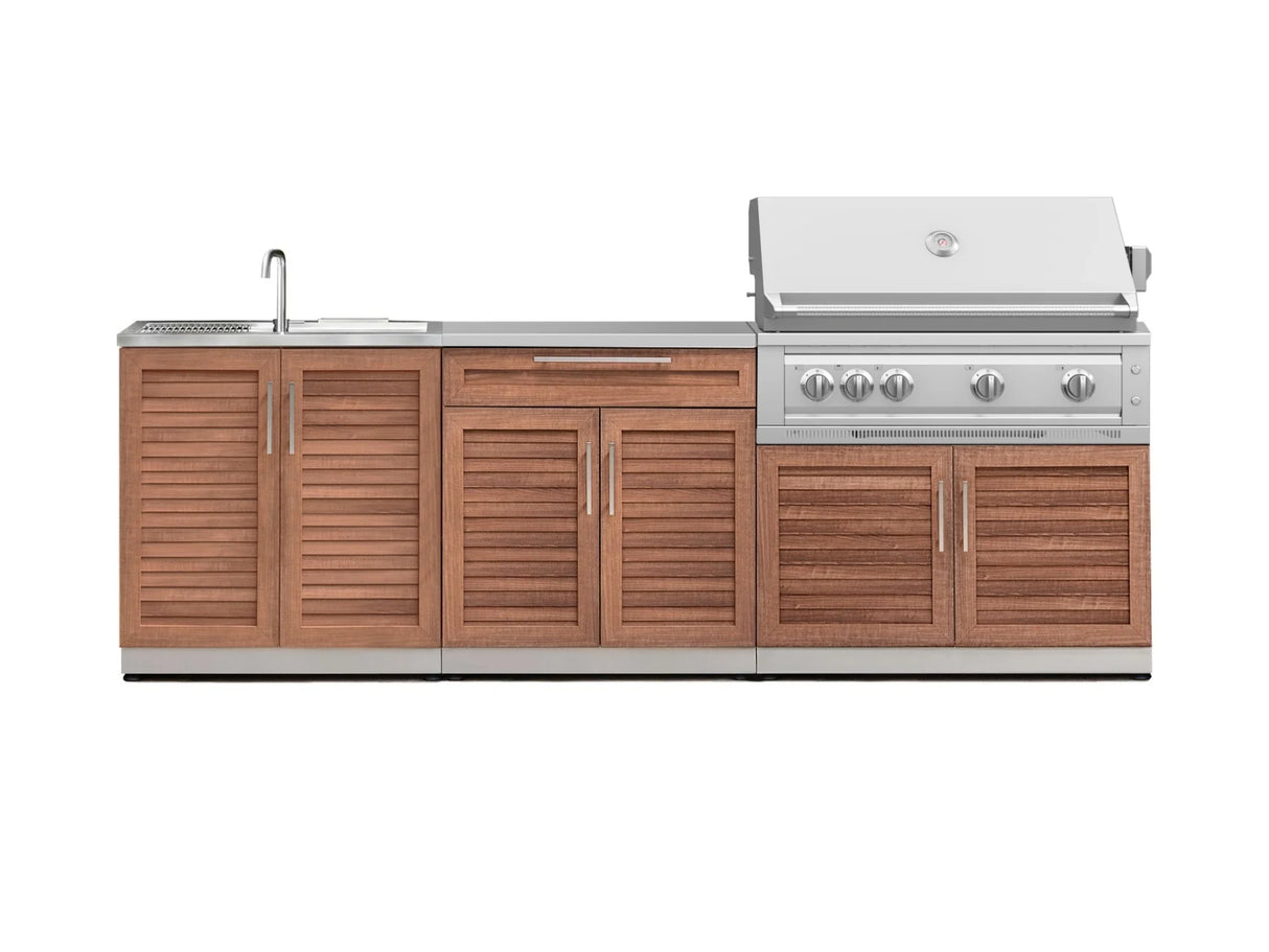 Outdoor Kitchen Stainless-Steel 5 Piece Cabinet Set with Bar, Sink, Grill Cabinet, Platinum Grill, and Countertop