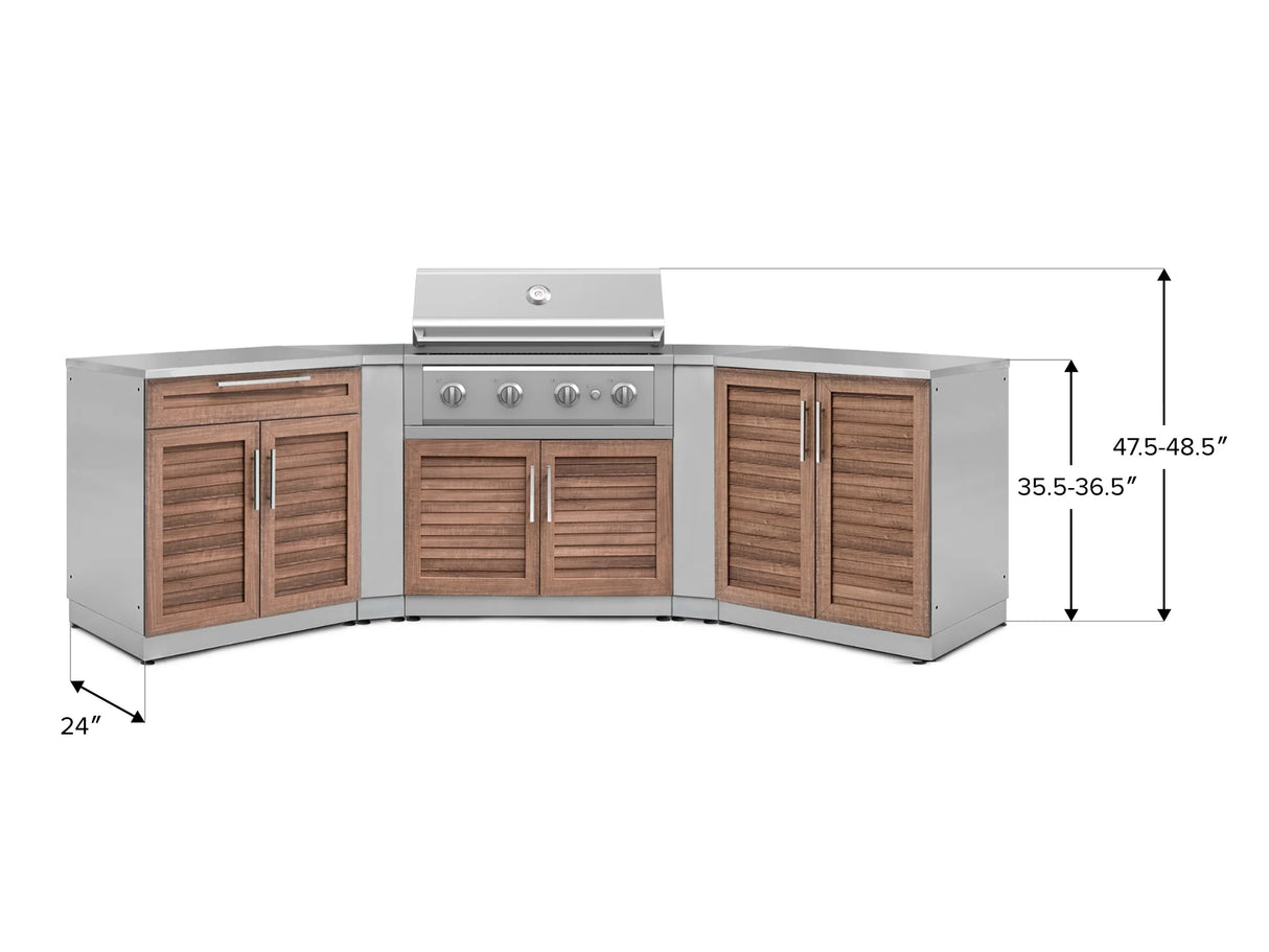 Outdoor Kitchen Stainless-Steel 7 Piece Cabinet Set with 2 Door, Bar, Corner, Grill Cabinet, Performance Grill, and Countertops