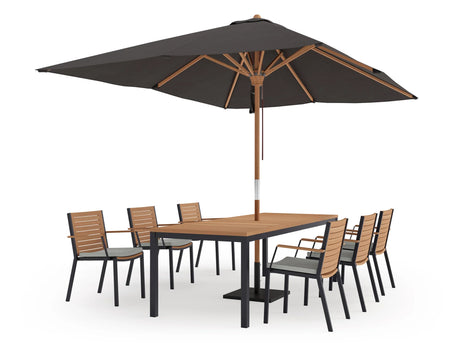 Monterey 6 Seater Dining Set with 96 In. Table with Umbrella