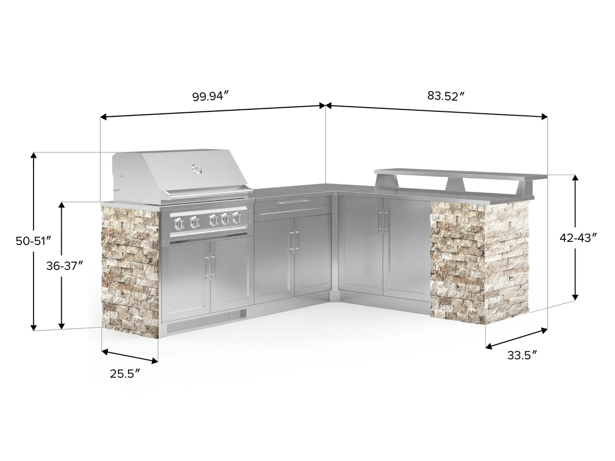 Outdoor Kitchen Signature Series 8 Piece L Shape Cabinet Set with 2 Door, Bar, Platinum Grill and Grill Cabinet