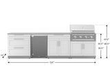 Outdoor Kitchen Stainless Steel 7 Piece Cabinet Set with 3-Drawer, Bar, Grill Cabinet, Performance Grill, Countertop, and Stainless Steel Door Fridge