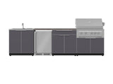 Outdoor Kitchen Aluminum 6 Piece Cabinet Set with Sink, Bar, Grill Cabinet, Platinum Grill, Countertop and Stainless Steel Door Fridge