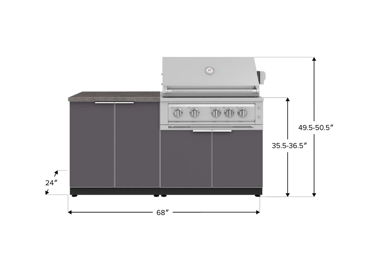 Outdoor Kitchen Aluminum 4 Piece Cabinet Set with 2 Door, Grill Cabinet, Platinum Grill and Countertop