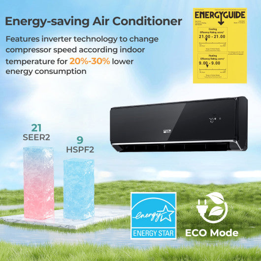 Energy Star Certified 18000 BTU 21 SEER2 208-230V Mini Split Air Conditioner and Heater Black Wifi Enabled