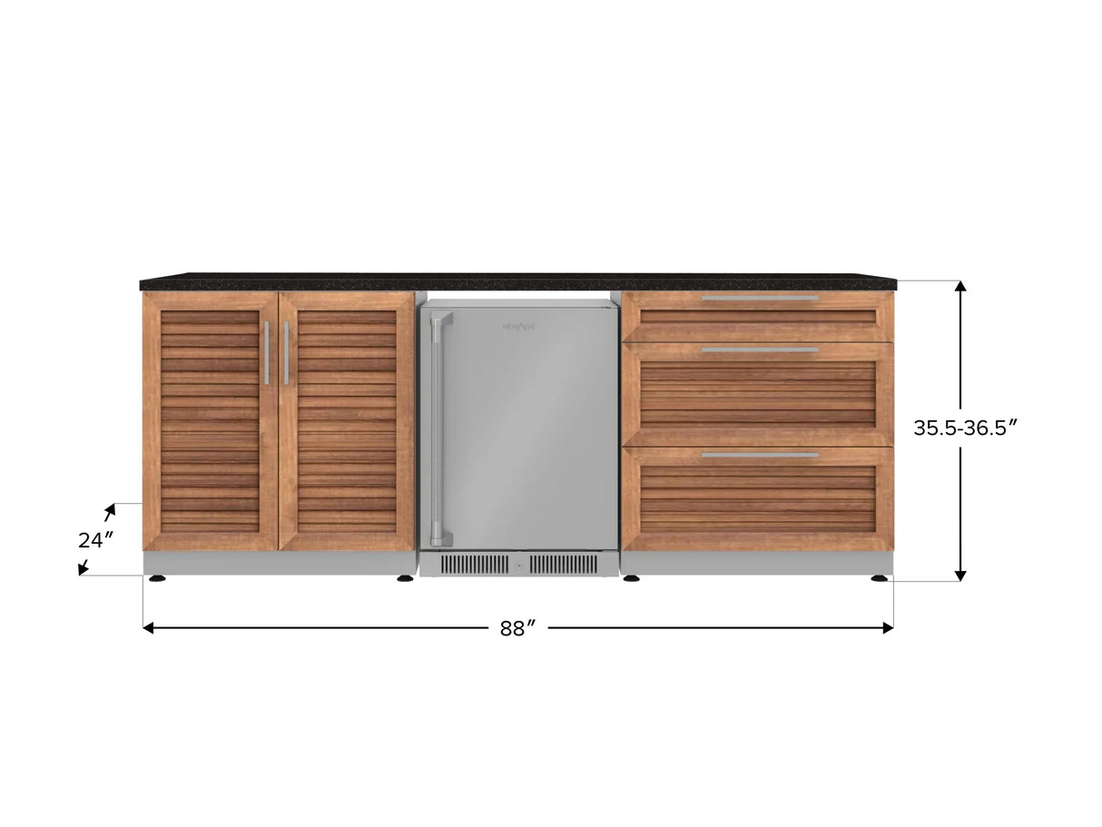 Outdoor Kitchen Stainless Steel 5 Piece Cabinet Set with 3-Drawer, 2-Door Cabinet, Countertops and Fridge